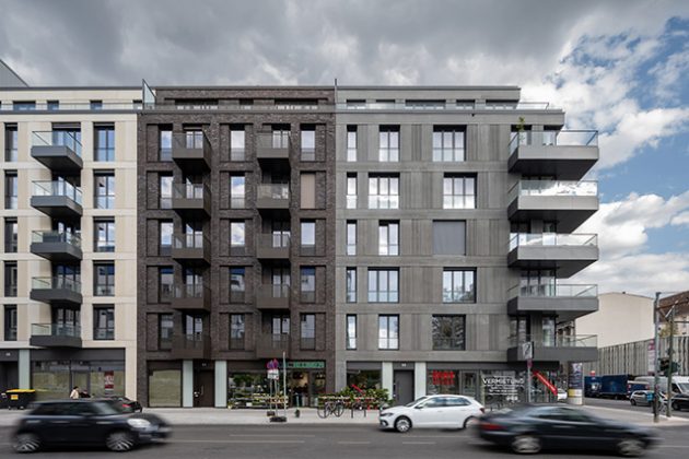 Architekturbeton, Betonfertigteile, Fertigteilfassade, Wohn- und Geschäftshaus Schoenegarten Berlin